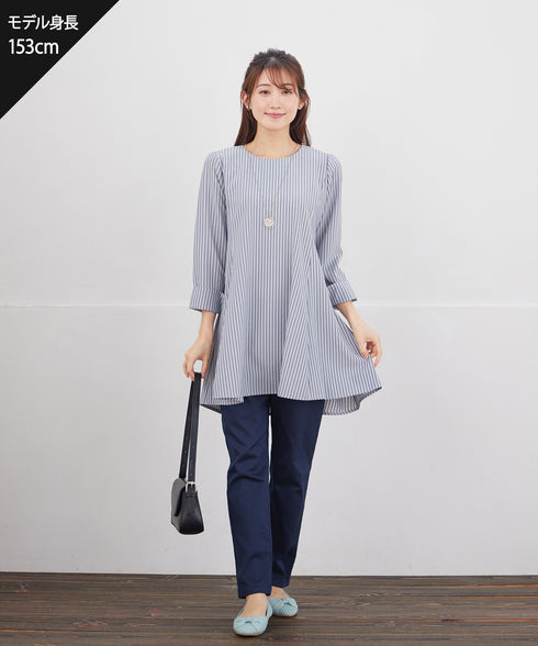 【おのののかさん着用/半袖&7分袖選べる袖丈】バックフレアチュニック