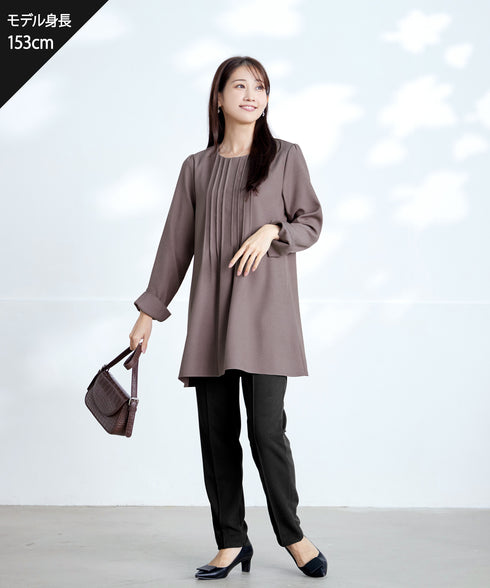 【安田美沙子さん着用 / 日本製】ジョーゼットピンタックテーパードパンツ