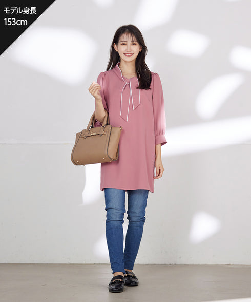 【アウトレット】配色ボウタイチュニックブラウス