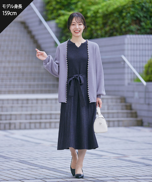 【アウトレット】パール付きパフスリーブカーディガン