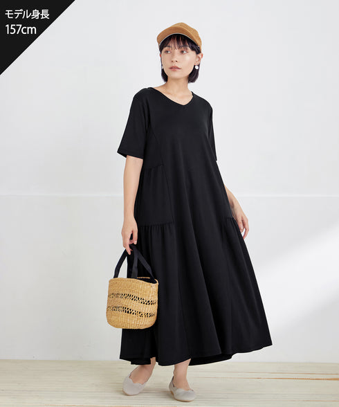 【小倉優子さん着用・洗える・接触冷感・汗ジミ防止】“サマさまカットソー”サイドティアードワンピース