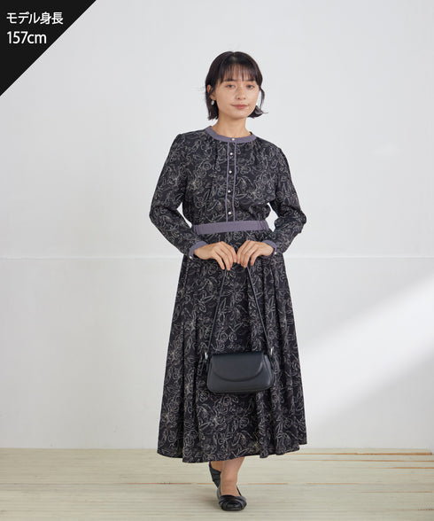 【安田美沙子さん着用】フラワープリント配色ワンピース