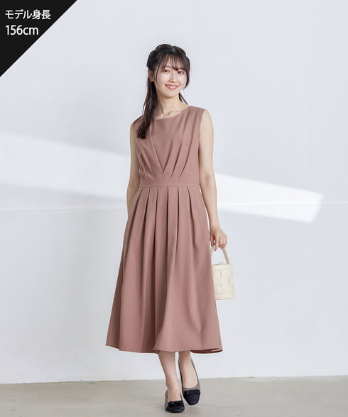 【選べる袖丈】 タックフレアワンピース
