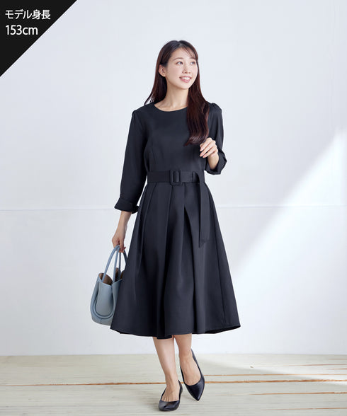 【3WAY】リボンブローチ&ベルト付きフレアワンピース
