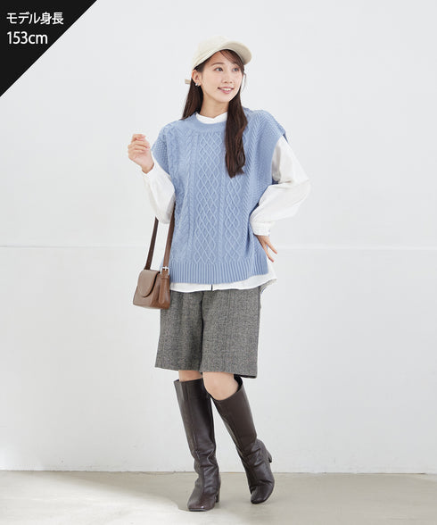 【2点セット】ニットベスト+起毛シャツ