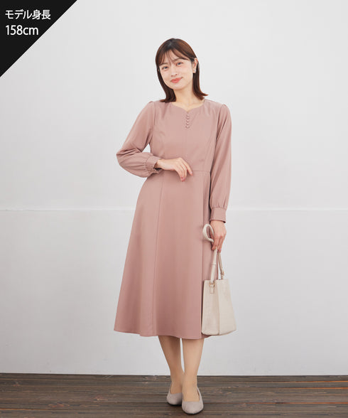 ハートネックくるみ釦ワンピース