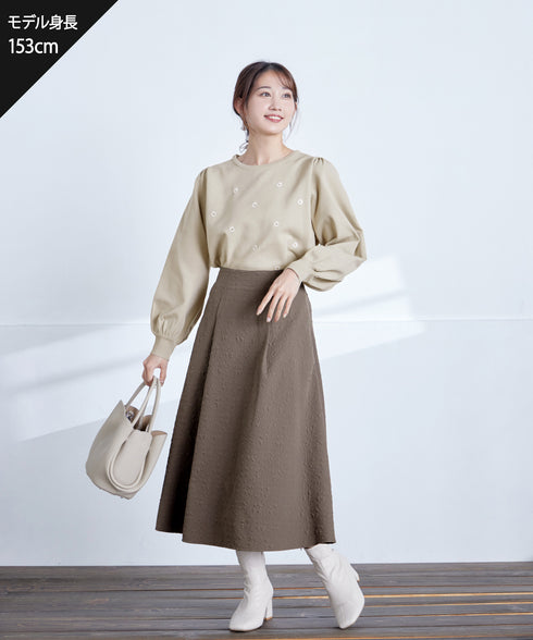 【クリアランスセール】フラワー刺繍ニットトップス