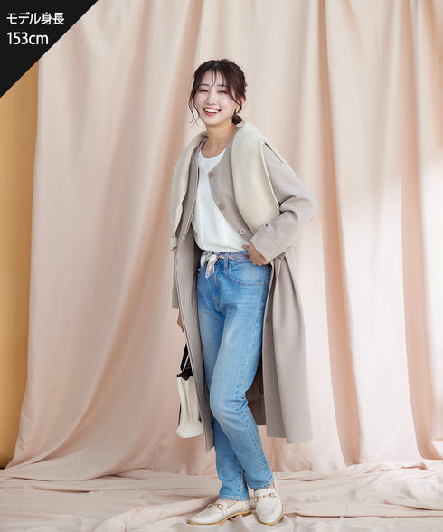 ダブルストレッチ│ノーカラーAラインコート