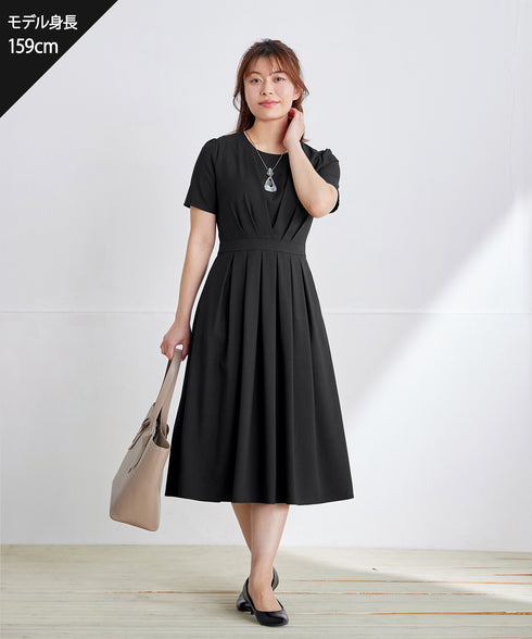 【選べる袖丈】 タックフレアワンピース
