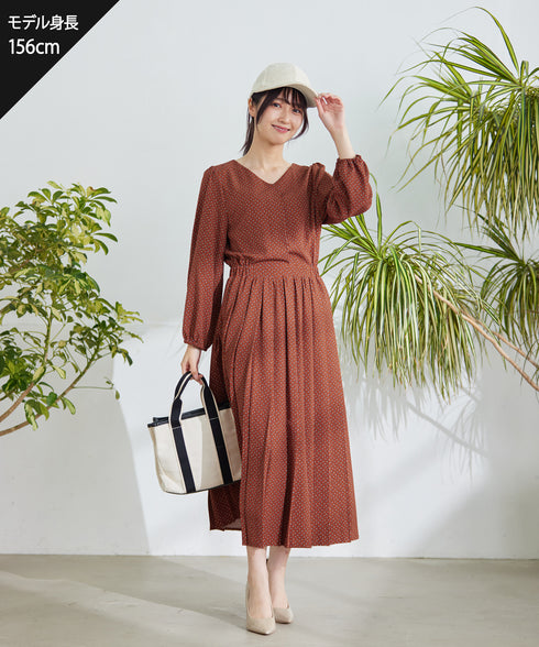 【新色追加】 パフスリーブプリーツワンピース