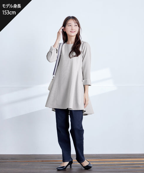 【小倉優子さん着用・選べる袖TYPE】バックフレアチュニックブラウス