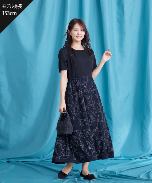 【小倉優子さん着用・新色追加】配色モノトーン柄ワンピース