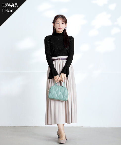 【クリアランスセール】スパンコールハイネックリブニットトップス