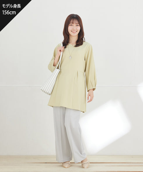 リボン付きタックフレアチュニック