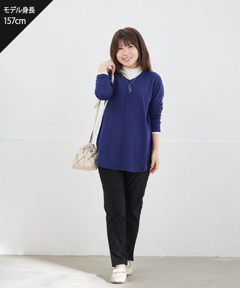 【安田美沙子さん着用】シンプルできれいシルエット、ラウンドヘムニットチュニック