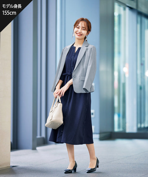 【新色追加】配色キーネックストライプワンピース