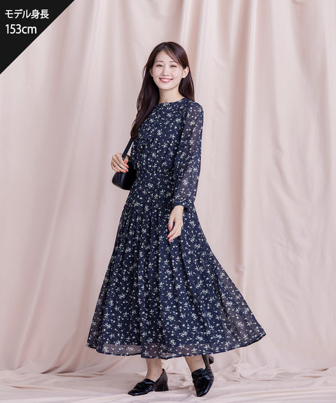 【新色追加】花柄フリルドレープワンピース