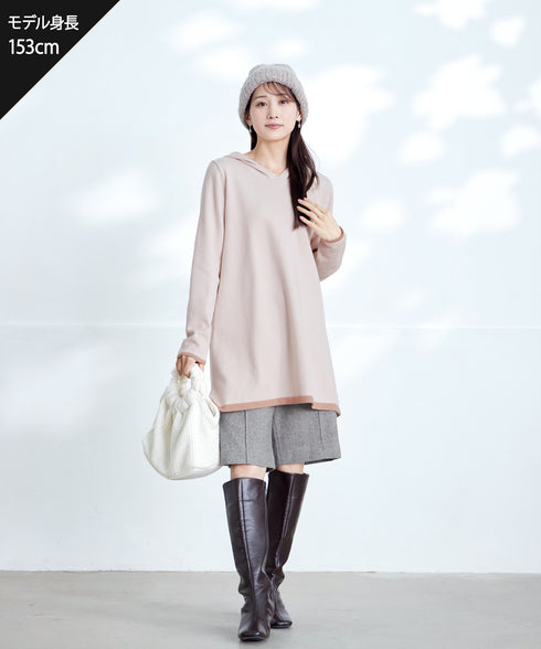 【安田美沙子さん着用】ウール調ヘリンボン柄キュロットパンツ