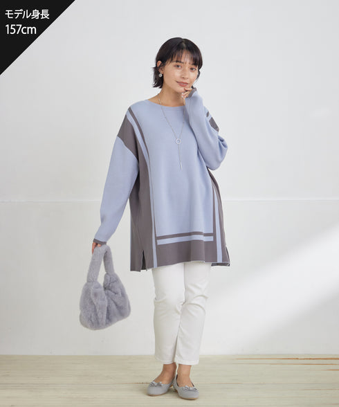 配色ニットチュニック