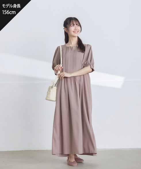 ボリュームパフスリーブピンタックワンピース