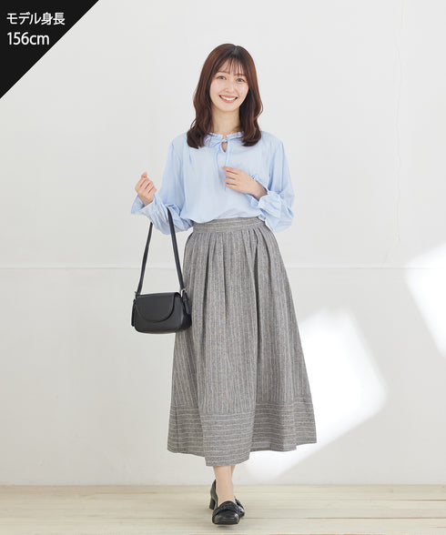 【新色追加・選べる丈】 麻調タックフレアスカート