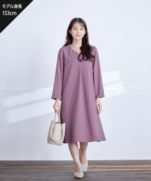 バックギャザーハートネックAラインワンピース