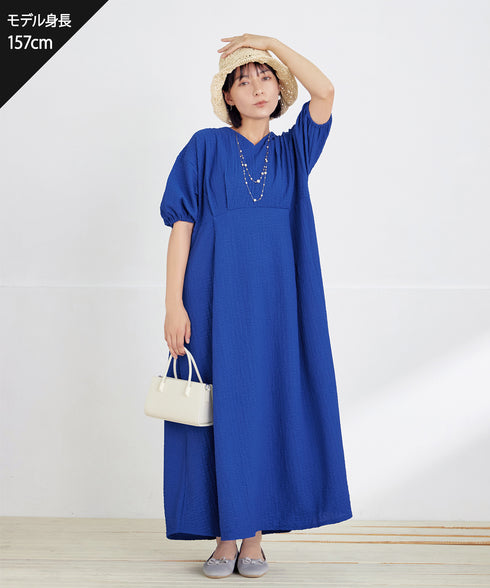 【新色追加】 ワッフルVネックワンピース