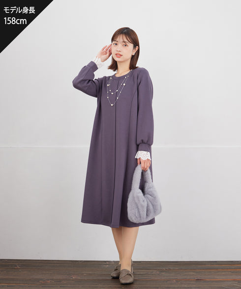 コットンレースドッキングカットソーワンピース