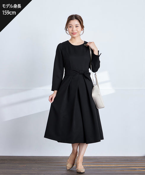【新色追加】 アシメリボンベルトフレアワンピース