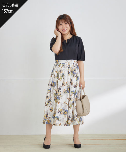 フラワープリントドッキングワンピース