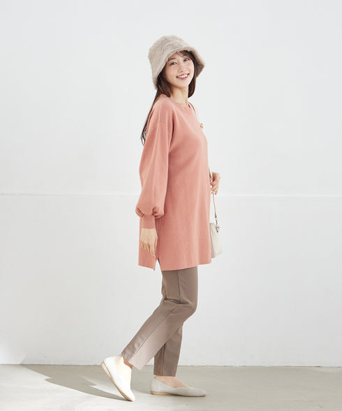 【安田美沙子さん着用】ボリュームパフスリーブニットチュニック