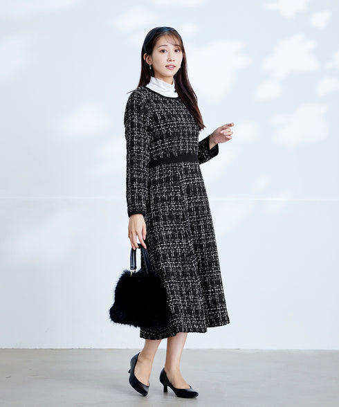【安田美沙子さん着用】配色ツイードワンピース