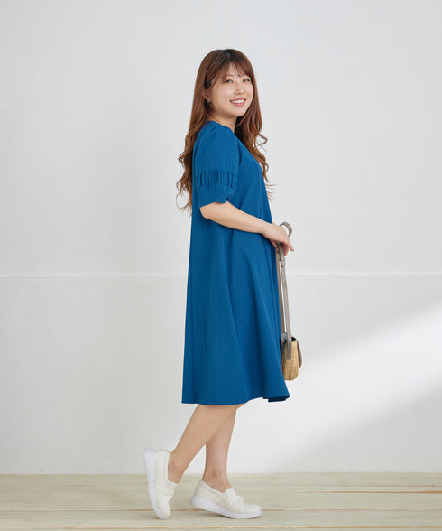 【新色追加】 ギャザーランタンスリーブワンピース