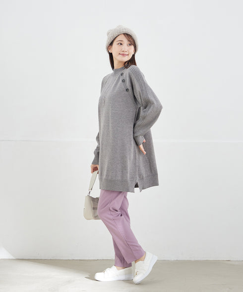 【安田美沙子さん着用 / 選べる2type】ボタンニットチュニック