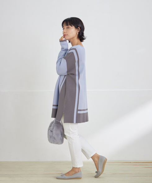 配色ニットチュニック