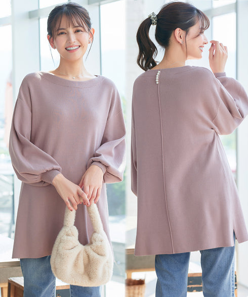 【安田美沙子さん着用】ボリュームパフスリーブニットチュニック