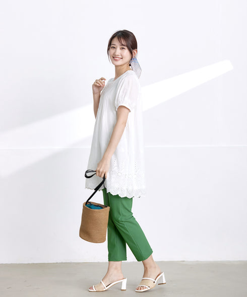 パンチングレースピンタックチュニックブラウス