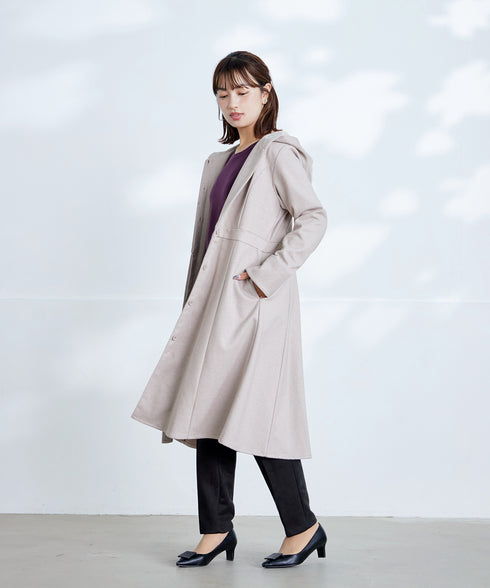 【アウトレット】ウール調フレアフードコート