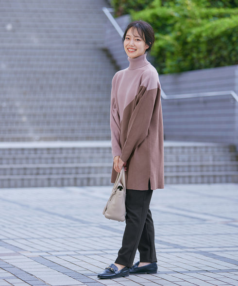 【アウトレット】配色ドルマンニットチュニック