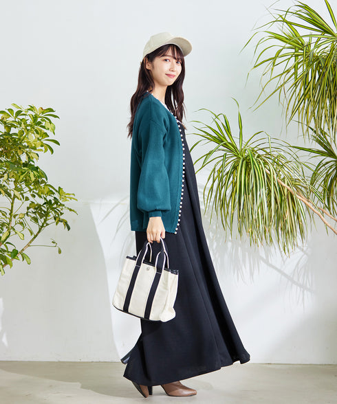 【アウトレット】パール付きパフスリーブカーディガン