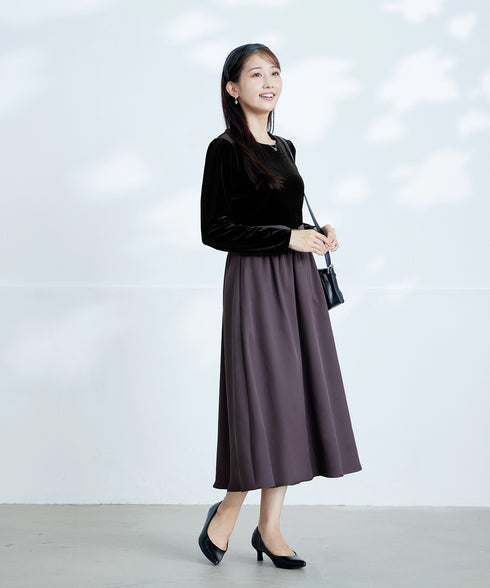 ベロア異素材ドッキングワンピース