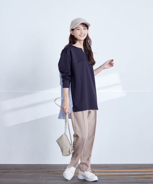 【ストレッチジョーゼット】 スリットテーパードパンツ