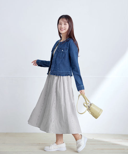 ノーカラーデニムジャケット