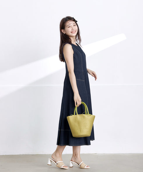 【アウトレット】デニムタックフレアワンピース