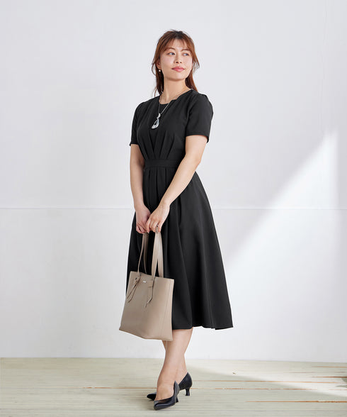 【選べる袖丈】 タックフレアワンピース