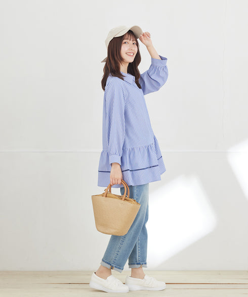 はしごレースストライプシャツ<br>チュニック