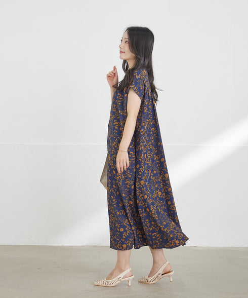 ボタニカル柄シャツワンピース