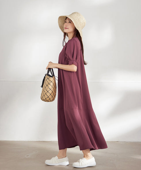 【洗える・XSサイズ】裾切替マーメイドフレアワンピース