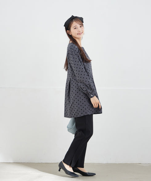 【ストレッチジョーゼット】 スリットテーパードパンツ