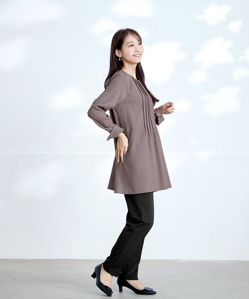 【安田美沙子さん着用 / 日本製】ジョーゼットピンタックテーパードパンツ